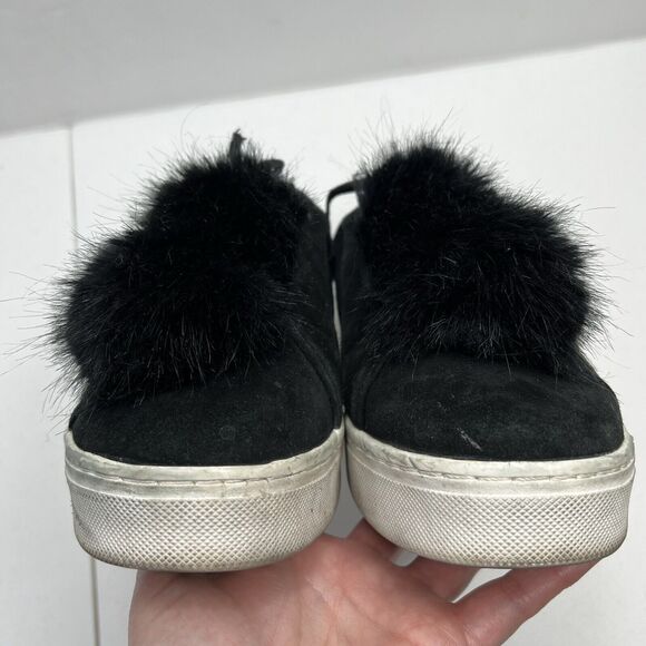 Sam Edelman Size 10 Shoes Leya Black Velvet Faux Fur Pom Pom Slip-On Women's - Picture 9 of 11